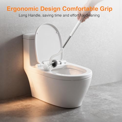Lefree Toilet Brush and Holder Set, Bathroom Cleaner Brush Set, Curved Design, Non-Slip Handle Toilet Bowl Brush with Curved Bristle for Dead Corner Clean, RV Bathroom Accessories Toilet Scrubber - color: White, size: 1 Pack