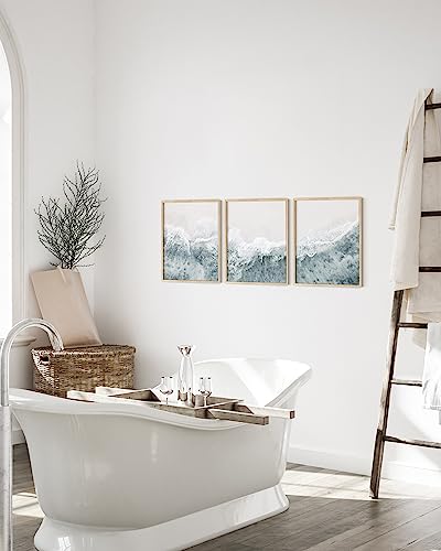 HAUS AND HUES Beach Wall Decor - Set of 3 Pictures Art, Ocean Coastal Nature Modern Poster, Beach Art for Living Room, Bedroom, Office, Kitchen (Beige Frame, 12x16) - color: Ocean, size: 12"L x 16"W, style: Beige Framed