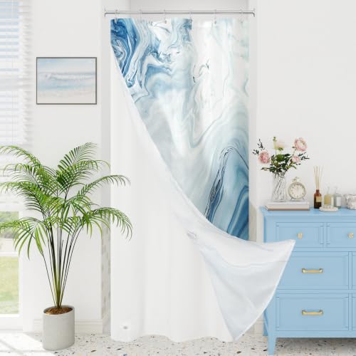MitoVilla 3 in 1 Stall Half Size Blue Marble Shower Curtain Set-36 W x 72 H, Modern Ripple Shower Curtain and Waterproof Fabric PEVA Liner Set with Stainless Steel Hooks - color: 3 in 1 - Blue, size: 36"W x 72"L (Pack of 1)