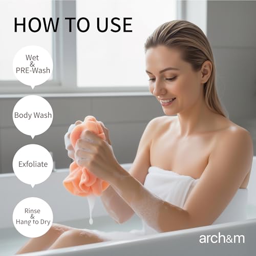 ARCH&M Exfoliating Towel, Japanese Washcloth 12 Pack | Back Scrubber for Shower, Exfoliating Washcloth, Korean Beauty Wash Cloth, Loofah Scrubber, Deep Exfoliation, Daily Use - style: Orange x 4 Purple x 4 Navy-Blue x 4