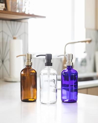 Amber Glass Jar Soap and Lotion Dispenser with Matte Black Pump - 16 oz - by Jarmazing Products - color: Amber/Black 16oz, size: Pack of 1