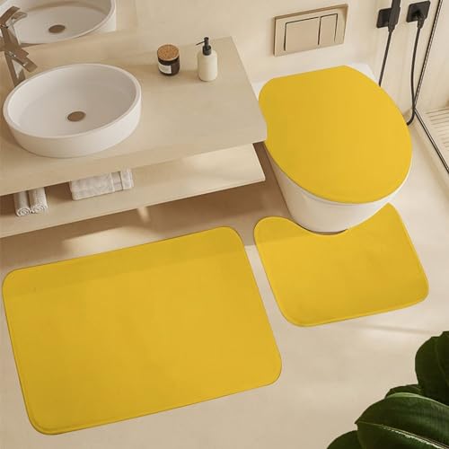 Bathroom Rugs Set 3 Piece Elegant Simple Rich Yellow Bath Rug Mat Set, Non Slip Absorbent Bathroom Decor Mat, Toilet Lid Cover & U Shaped Contour Rug - color: Rich Yellow, size: 1'8" x 2'6" (Rectangular)