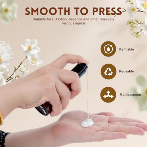 UPSTORE 2Pcs 100ml/3.4oz Amber Glass Lotion Pump Bottles Travel Size Pump Dispenser Cosmetics Containers Bottle Jar with Black Pump for Essential Oil Foundation Cream Shampoo