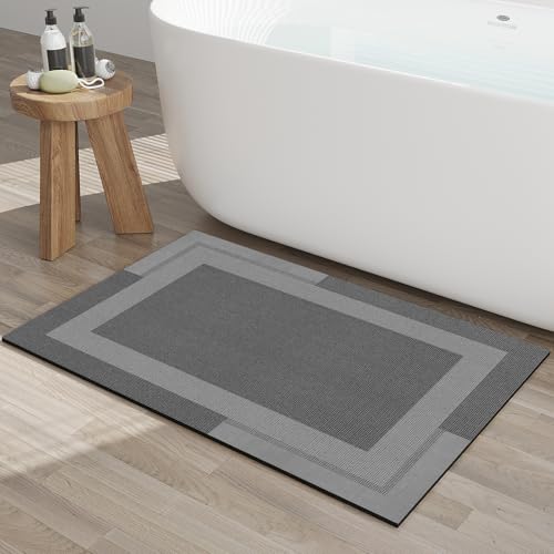 YDKGL Non Slip Bath Mat, Rubber Backing Ultra Thin Bathroom Rugs Fit Under Door Quick Dry Super Absorbent Washable Bath Rug Shower Mat for Bathroom Floor Bathtub Sink, Easy Care Dark Grey 20"x 32" - color: A- Dark Gray, size: 20” x 32“