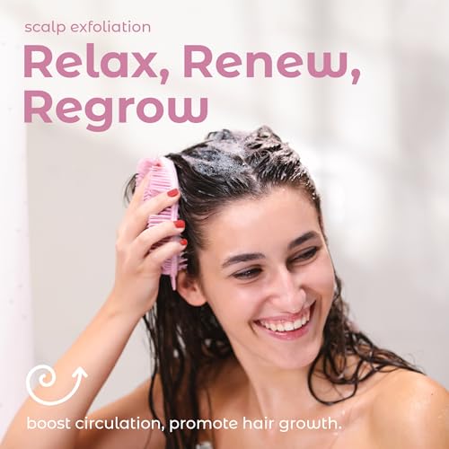 MainBasics Silicone Body Scrubber Dual-Sided, Pink, Scalp | Shower Scrubber and Scalp Massager, Gentle Silicone Loofah Alternative for Deep Clean - color: Pink, size: Scalp