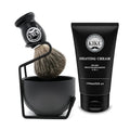 KIKC 5 in 1 Shaving Kit for Wet Shave, Set Includes Hand Crafted Pure Badger Shave Brush, Stainless Steel Lathering Soap Bowl, Shave Brush Stand, Shaving Cream, Best Gift for Bearded Man, Deluxe Black - color: black Stainless set