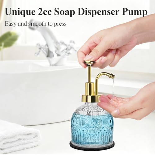 SheeChung 8 Oz Vintage Glass Soap Dispenser Bathroom, Kitchen Dish Soap Dispenser with Pump, Refillable Hand Soap Dispenser, Antique Liquid Lotion Bottle, Farmhouse Decor (Clear-Gold Pump, 1 Pack) - color: Clear-gold Pump-1 Pack