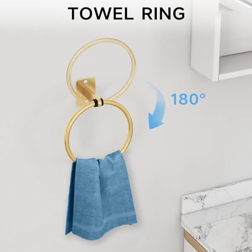 KLJKPA Bathroom Accessories Set, 4-Piece Gold Bathroom Hardware Set | 24 inch Towel Bar, Towel Racks for Bathroom, Robe Towel Hooks, Toilet Paper Holder Wall Mounted - color: Gold (4 Piece), size: 24 inch