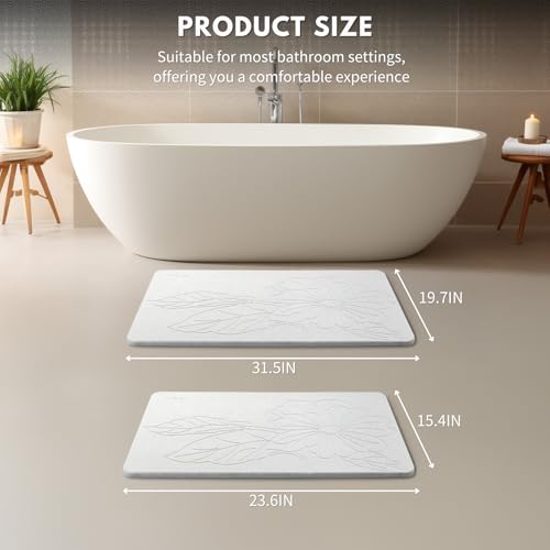 XMarrat Extra Large Stone Bath Mat Large, 31.5'' x 19.7'' Diatomaceous Earth Non-Slip Stone Shower Mat, Super Absorbent Diatomite Stone Mats for Bathroom, Quick Drying, Easy to Clean (Light Gray) - color: Light Grey F2, size: 31.5" x 19.7" (Rectangular)