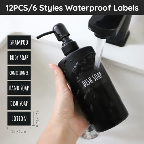 Segbeauty Glass Soap Dispenser Set, 2pcs 15.2oz Refillable Bathroom & Kitchen Dispensers, 450ml Black with Pump & Labels - color: Dark Black, size: 15.2oz/450ml