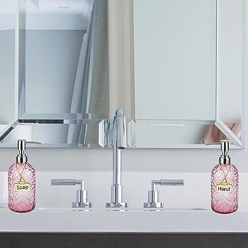 16 oz Soap Dispenser with 304 Rustproof Stainless Steel Pump, Kitchen, Bathroom Refillable Glass Liquid Soap Dispenser for Hand Soap, Soap, Lotion. (Pink-2pack) - color: Pink-2pack