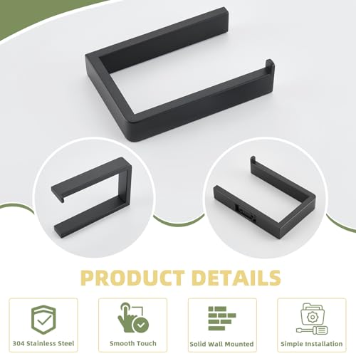 APLusee Matte Black Toilet Paper Holder, 304 Stainless Steel Tissue Hanger, Wall Mounted - color: Matte Black