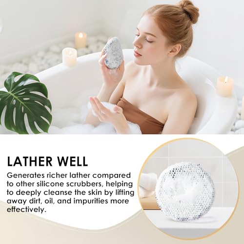 African Net Exfoliating Sponge Case with Silicone Body Brush, Dark Blue | 2in1 Quick-Dry Bath Mesh Washcloth Shower Scrubber, Massaging, Cleansing, Skin Smoother, INNERNEED - color: Darkblue