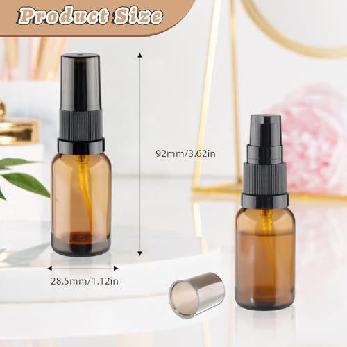 12 Pcs Amber Glass Pump Bottle Refillable Lotion Foundation Container Cosmetic Dispenser with Press Pump for Essence Lotion Travel - 15ml/0.5oz - size: 15 ml