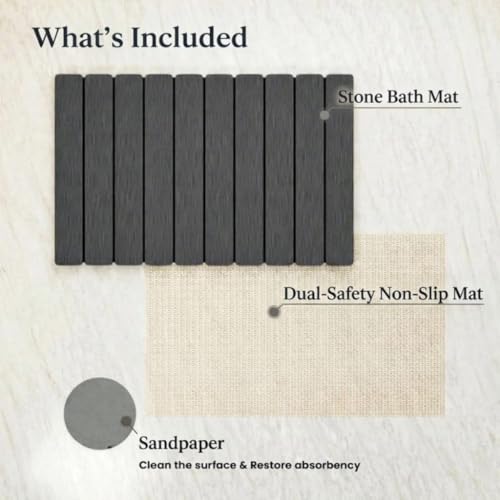 Premium Foldable Stone Bath Mat - Ultra Absorbent Quick Drying Compact Easy to Store & Clean Non-Slip Diatomaceous Earth Bath Shower Mat (Dark Grey) - color: Dark Gray