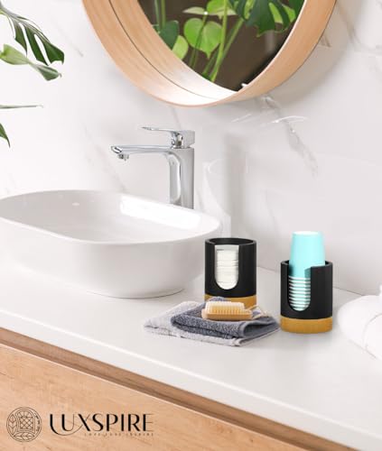 Luxspire Bathroom Cup Dispenser, 3oz Dixie Cup Dispenser, Guest Bathroom Essentials, Resin Cup Dispenser, Disposable Paper Cup Holder, Cotton Pad Holder, Bathroom Accessories - Matte Black - color: Black, size: 3oz