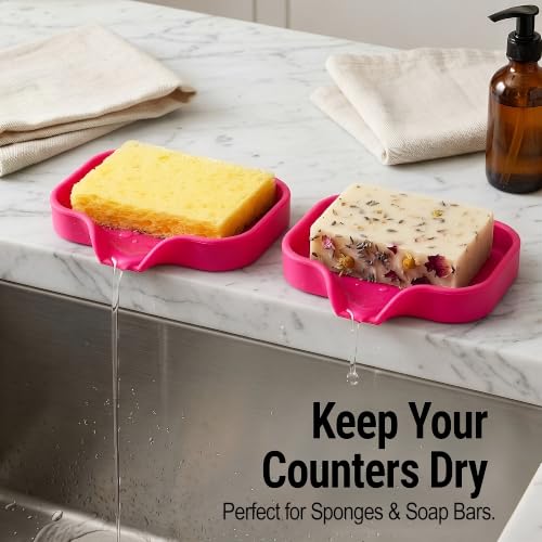 Zulay Kitchen Small Silicone Sponge Holder (4.9x3.3”) – Space-Saving Sink Organizer Tray for Sponge, Soap, Brush & More – Compact Non-Slip Dish for Kitchen & Bathroom (Dragon Fruit) - color: Dragon Fruit (Small), size: Small (4.9x3.3)