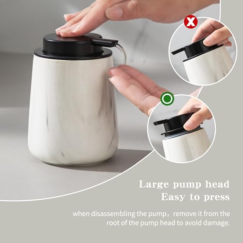 Enra Ceramic Soap Dispenser,12 oz Marble Lotion Dispenser Bathroom Liquid Refillable Hand Soap Dispenser for Bathroom Kitchen with Easy-to-Press Pump(Marble Liquid Type) - color: Marble Liquid Type
