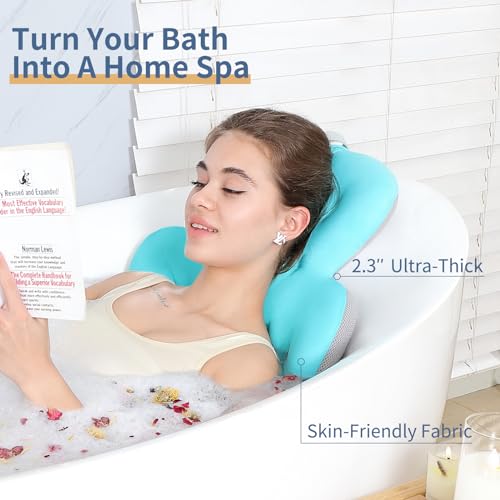 Luxury Bath Cushion, Full Body Bathtub Pillow with 160 Suction Cups, Bath Mat for Head and Neck Support, with Laundry Bag (Blue, 51" x 16") - color: Blue, size: 51" X 16"