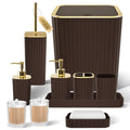 XLHOMO Bathroom Accessories Set - Gorgeous Bathroom Set, 10PC Brown Bathroom Accessories, Bathroom Accessory Set, Toilet Brush, Trash Can, Qtip Holder Dispenser & Soap Dispenser - size: Bath Set, style: Brown&Gold