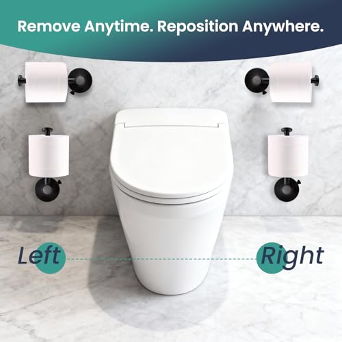 Black Removable Suction Cup Toilet Paper Holder, No Drilling Bathroom Wall Mount Tissue Roll Holder Matte Black Stainless Steel Damage-Free Easy Install & Reposition - color: Matte Black