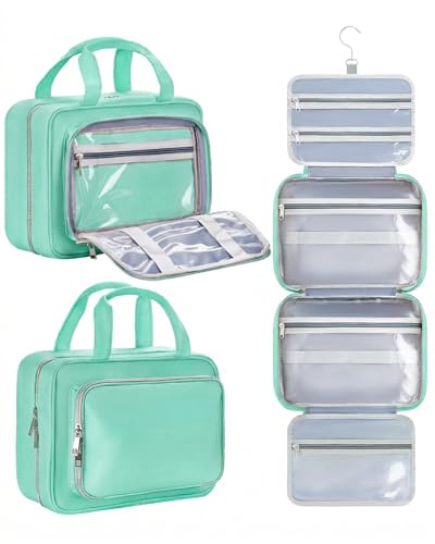 Travel Hanging Toiletry Bag for Women - Waterproof Cosmetic Organizer with Clear Window, Lightweight Bathroom Bags for Essentials, Makeup, Shampoo, Toiletries Green,Large - color: Green, size: L (11.8x9x4inch)