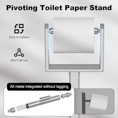 Nickel Toilet Paper Holder Stand，Stainless Steel Toilet Paper Holder Free Standing，Stable Weighted Base Floor Tissue Roll Holder for Bathroom，Modern Pivoting Toilet Paper Stand - color: Nickel