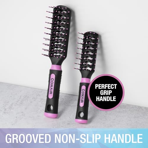 Conair Salon Results Vent Hairbrush Set - Detangling Hair brush - suitable for men and women - features Travel + Full-size - Pink/Black - color: Blush Pink, size: 2 Count