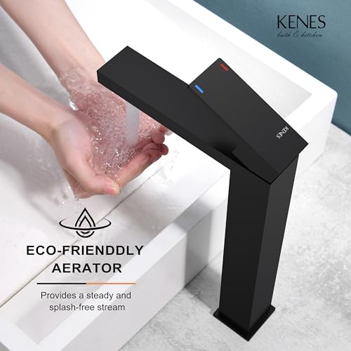 KENES Matte Black Bathroom Faucet Single Handle Tall Vessel Sink Faucet Vanity Bathroom Faucet Basin Mixer Tap with Water Supply Hose and Pop Up Sink Drain, LJ-9031A-2 - color: Matte Black, size: Tall