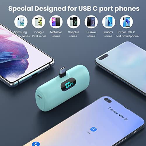 [2-Pack] Mini Portable Charger 5000mAh Power Bank,3A PD USB C Cell Phone Portable Power, LCD Display Battery Pack Compatible with iPhone 16/15/15 plus/15 pro/15 pro Max/Android/Samsung/Moto/LG etc - color: Blue+green