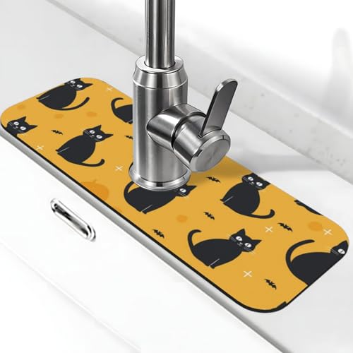 Kitchen Sink Splash Guard Faucet Mat, Black Cats Bat Diatom Mud Absorbent Draining Mat For Kitchen Sink Bathroom - color: Black Cats Bat, size: One Size