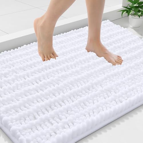 Smiry Bathroom Rugs Mat 36x24, Extra Soft Absorbent Chenille Bath Rugs, Non Slip Rubber Backing Machine Washable Quick Dry Bath Mats for Bathroom Floor, Tub, Shower, Home Decor Accessories, White - color: White, size: 36'' X 24''