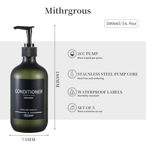 Plastic Refillable Shampoo and Conditioner Bottles with Pumps and Labels (5-Pack, Green) - color: Matte Green