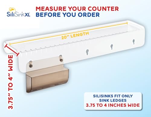 SiliProducts SiliSink XL Silicone Edge Guard for Kitchen Sink - Fits 3.75” - 4” Wide - The Original Silicone Sink Edge Protector with Sponge Caddy - Splash Guard, 20” Clear Diamond - color: Clear Diamond, size: 4in x 20in