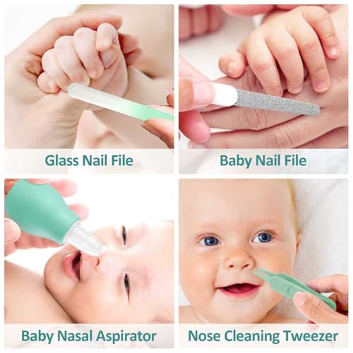 Baby Grooming Kit, Infant Safety Care Set with Hair Brush Comb Nail Clipper Nasal Aspirator,Baby Essentials Kit for Newborn Girls Boys (Green) - style: Green Grooming Kit