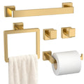Bathroom Accessory Towel Bar Set: 5 Pieces Gold Bathroom Hardware Square SUS304 Stainless Steel - Wall Mounted Towel Rack&Toilet Paper Holder&Towel Ring and Towel Hook - color: Gold, size: 16inch 5 Pieces