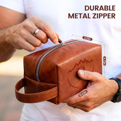 Toiletry Bag for Men,Mens Travel Toiletry Organizer,Personalized Men's Travel Essentials,Water Resistant PU Leather Shaving Bag for Dad Husband Boyfriend, Birthday Gifts for Him,Brown - P - style: Brown P