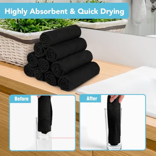 Orighty Wash Cloths, 10 Pack Face Towels, Soft Quick-Drying Washcloths, Multi-Purpose Microfiber Face Cloths for Bathroom, Gym, Spa, Hotel, Travel, 11.5"x11.5", Black - color: Black