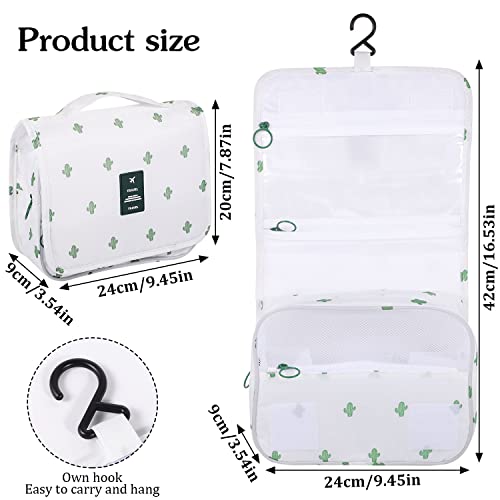 Pengxiaomei Hanging Toiletry Bag, Cactus White Waterproof Cosmetic Bag Portable Makeup Pouch Travel Wash Bag with Handle for School Party Bathroom Essentials - color: White Cactus