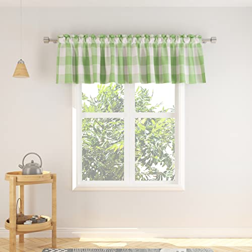 3 Pc Cotton Classic Country Farmhouse Kitchen Window Curtain -Mint Green & White Buffalo Check Tier & Valance Set, 54" x 18" / 27" x 24" - color: Plaids Mint Green&white, size: 27"W x 24"L (Pack of 3)