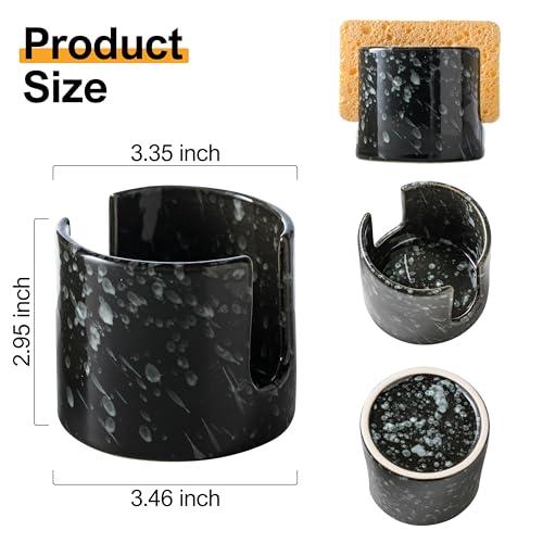 Zoeeker Sponge Holder for Kitchen, Ceramic Sink Caddy Scrub Sponge Rack Dish Rack Scrubbers Holder for Kitchen Sink, Bathroom, Black - color: Black, size: Cylindrical