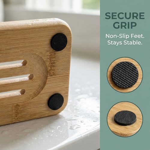 2Pcs Bamboo Soap Dish Wooden Tray Holder for Shower Steamer Bar Soap Dishes Natural Wood Bathroom Kitchen Shampoo Soap Holder 2 Size