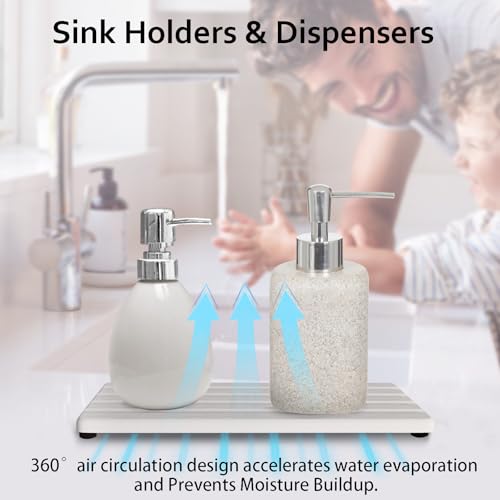 Set of 3 Diatomite Hand Soap Holder, Water Absorbing Stone Tray for Kitchen Countertop, Fast-Drying Bathroom Trays(1pcs 20 x 10cm + 2pcs 10 x 10cm White) - color: 1pcs 20 X 10cm + 2pcs 10 X 10cm White