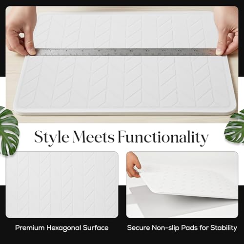 Diatomaceous Earth Stone Bathmat | Eco-Friendly XL Stone Bath Mat 18x24 Inch. Instant Dry Bathroom Mat with Sandpaper & Pads. Multiuse, Kitchen Counter & Dog Bowl Mat Arrow Style (2, White) - color: White