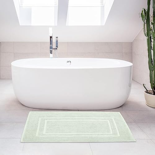 Feather & Stitch 2 Piece Towel Like Bath Mats (30x21 Inch) 100% Cotton Terry Bath Mats, Bathroom Shower Floor Mats [NOT A Bathroom Rug], Soft Absorbent Washable Mats - Frost - color: Frost