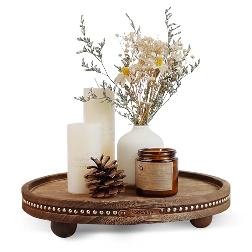 Decor Decorative Round Tray 11.81in for Home Decor for Coffee Table Farmhouse Kitchen Table Living Room Bathroom Centerpiece Tray Decor - color: Rustic