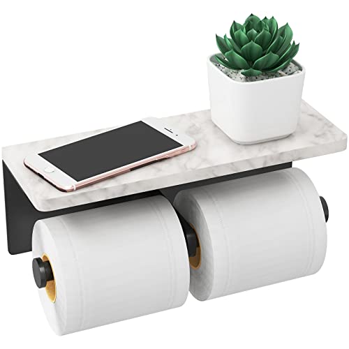 Gypie Toilet Paper Holder with Shelf, New Upgrade Double Toilet Paper Holder with Storage, Marble Roll Toilet Paper Wall Mount for Bathroom Washroom(Black) - color: Black Double