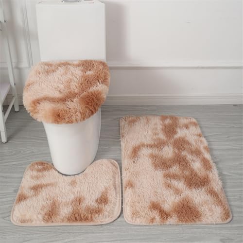 Bathroom Rugs Sets 3 Piece Thick Fluffy Soft Bathroom Rugs and U-Shaped Toilet Mat Washable Absorbent Floor Mat Brown Gradient - color: Brown Gradient