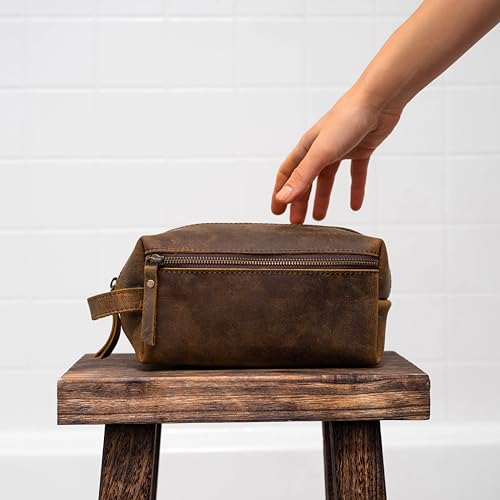 KomalC Travel Toiletry Bag – Premium Leather Dopp Kit for Men & Women with Water-Resistant Lining & Spacious Zippered Organizer - style: 3 Zip Hunter