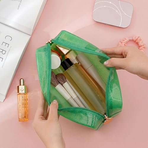 PVC Jelly Travel Makeup Bag,Waterproof Cosmetic Bag/Case with Zipper, Toiletry SPF Bag for Sunscreen, Skincare, and Daily Essentials (04Green) - color: 04Green